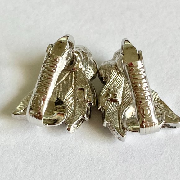 Vintage Sarah Coventry Rose Bud Flower Clip On Earrings Climber Silver Tone 70's - Picture 7 of 14